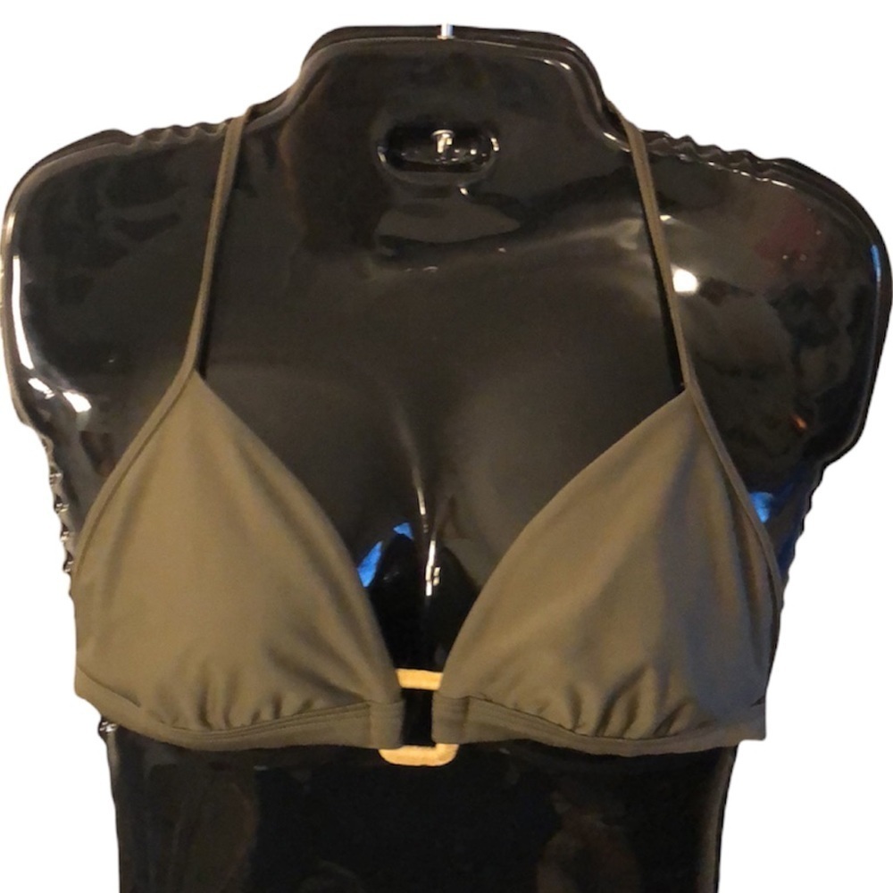 Olive Green Bikini Top UK 12 / US 8 Bikini Top Only Halter Top GUC​​​​